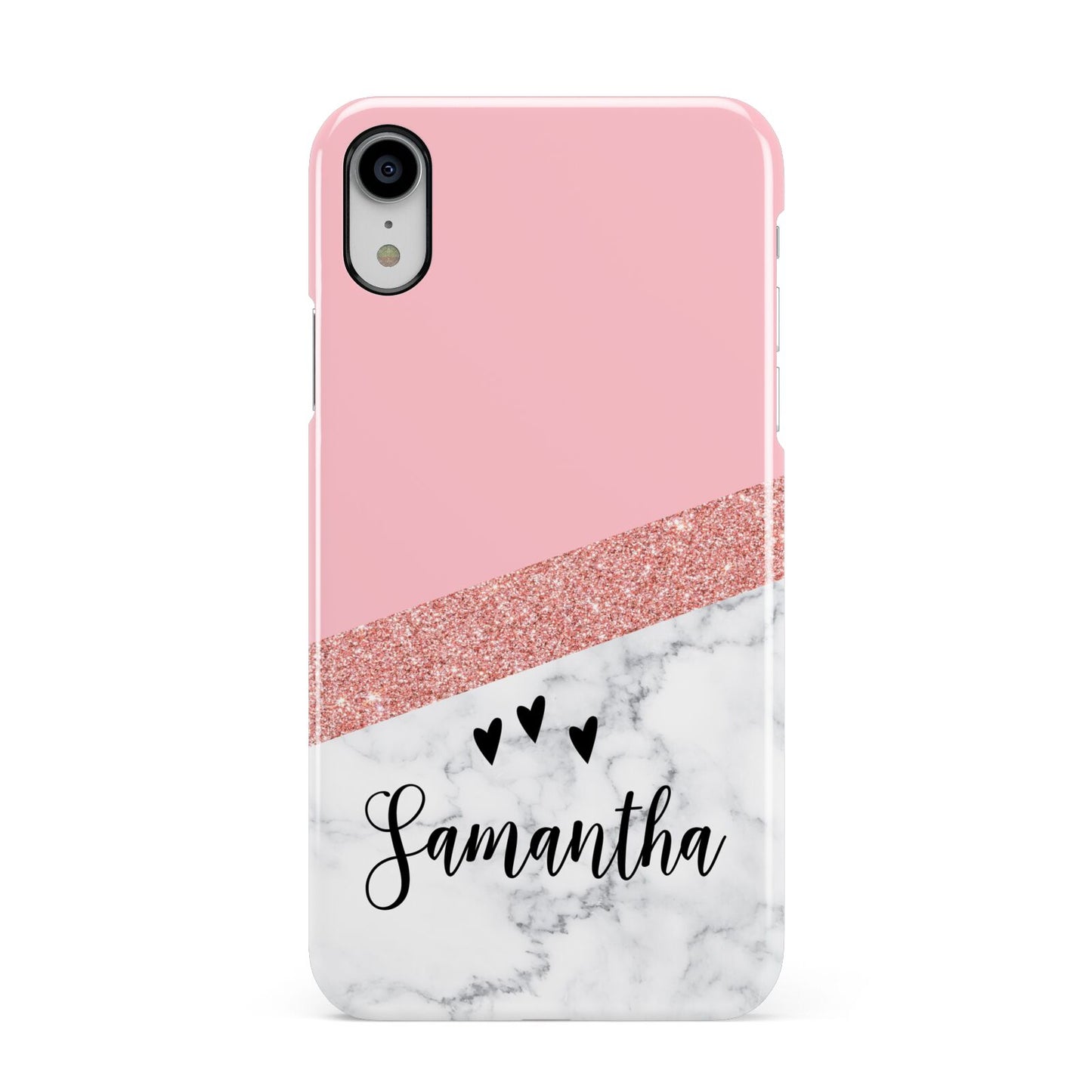 Pink Geometric Marble Personalised Name Apple iPhone XR White 3D Snap Case