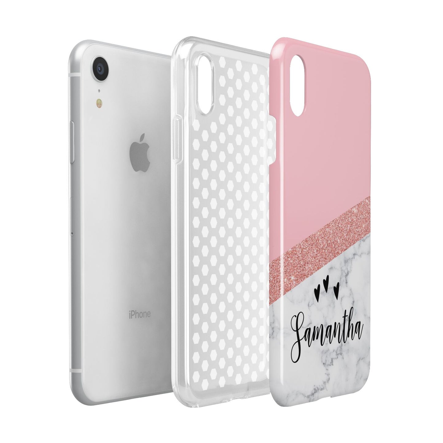 Pink Geometric Marble Personalised Name Apple iPhone XR White 3D Tough Case Expanded view