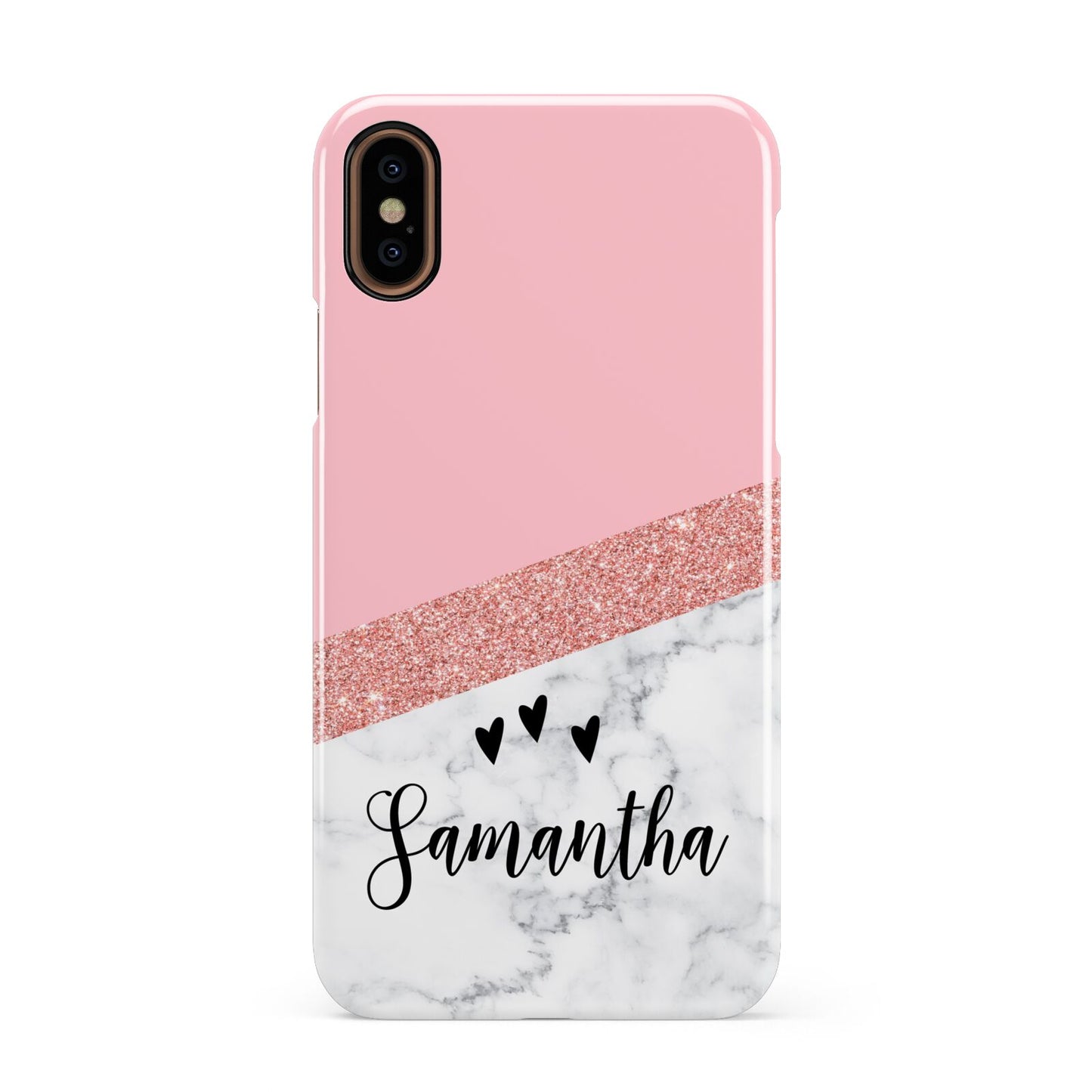 Pink Geometric Marble Personalised Name Apple iPhone XS 3D Snap Case