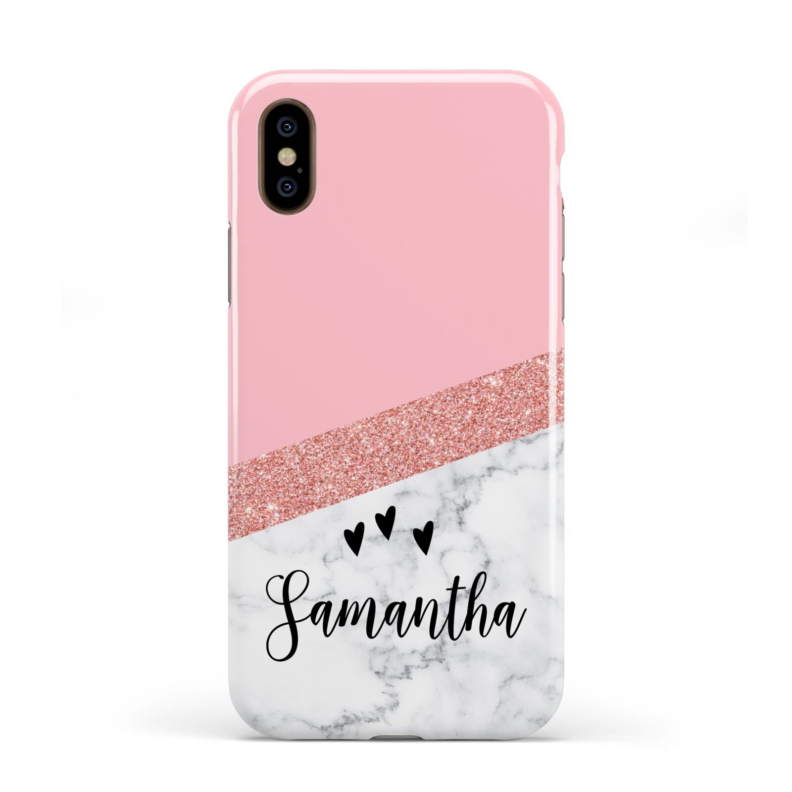 Pink Geometric Marble Personalised Name Apple iPhone XS 3D Tough
