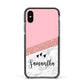 Pink Geometric Marble Personalised Name Apple iPhone Xs Impact Case Black Edge on Black Phone