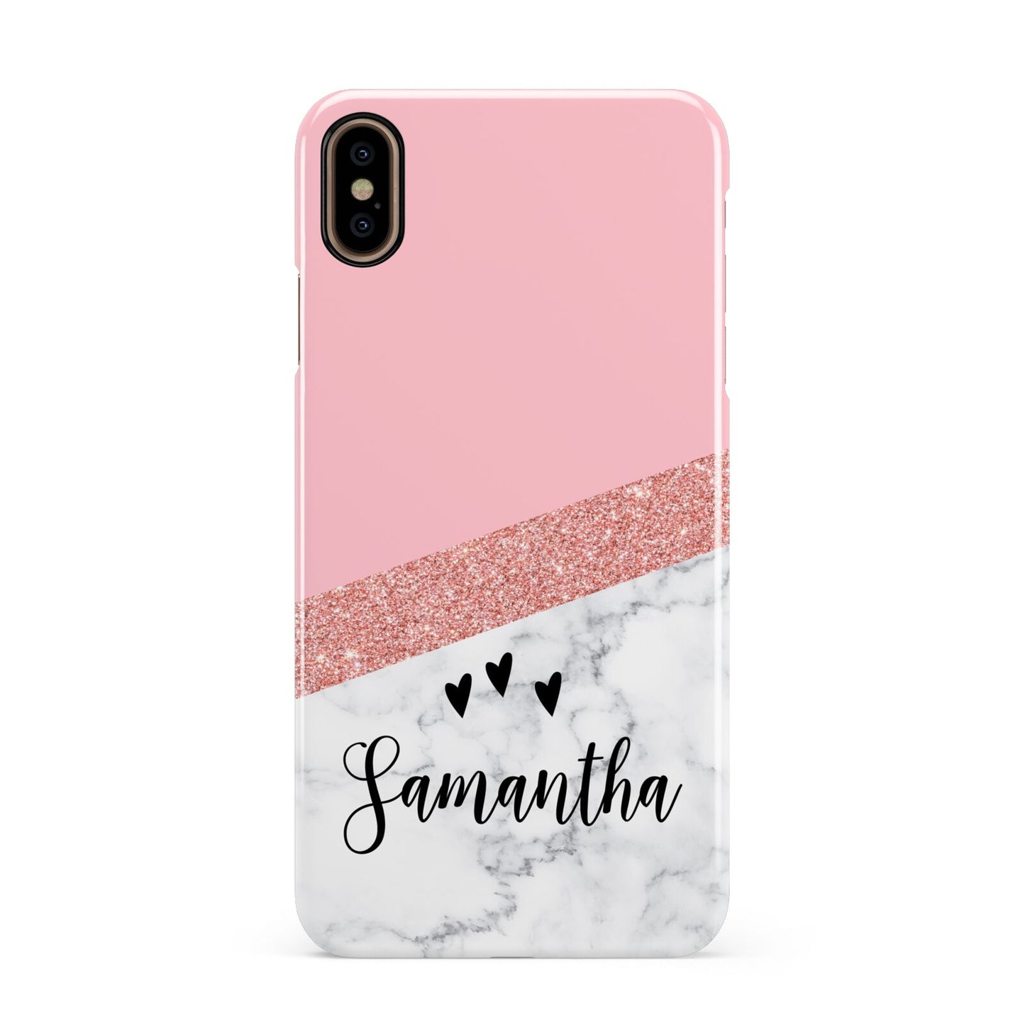 Pink Geometric Marble Personalised Name Apple iPhone Xs Max 3D Snap Case