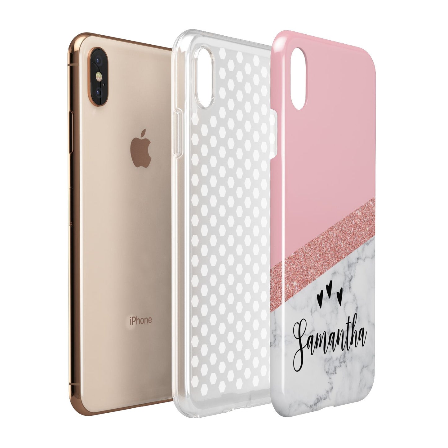 Pink Geometric Marble Personalised Name Apple iPhone Xs Max 3D Tough Case Expanded View