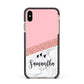 Pink Geometric Marble Personalised Name Apple iPhone Xs Max Impact Case Black Edge on Gold Phone