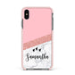 Pink Geometric Marble Personalised Name Apple iPhone Xs Max Impact Case Pink Edge on Black Phone