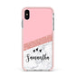 Pink Geometric Marble Personalised Name Apple iPhone Xs Max Impact Case Pink Edge on Silver Phone