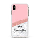 Pink Geometric Marble Personalised Name Apple iPhone Xs Max Impact Case White Edge on Gold Phone