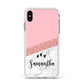 Pink Geometric Marble Personalised Name Apple iPhone Xs Max Impact Case White Edge on Silver Phone