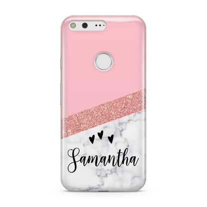 Pink Geometric Marble Personalised Name Google Pixel Case