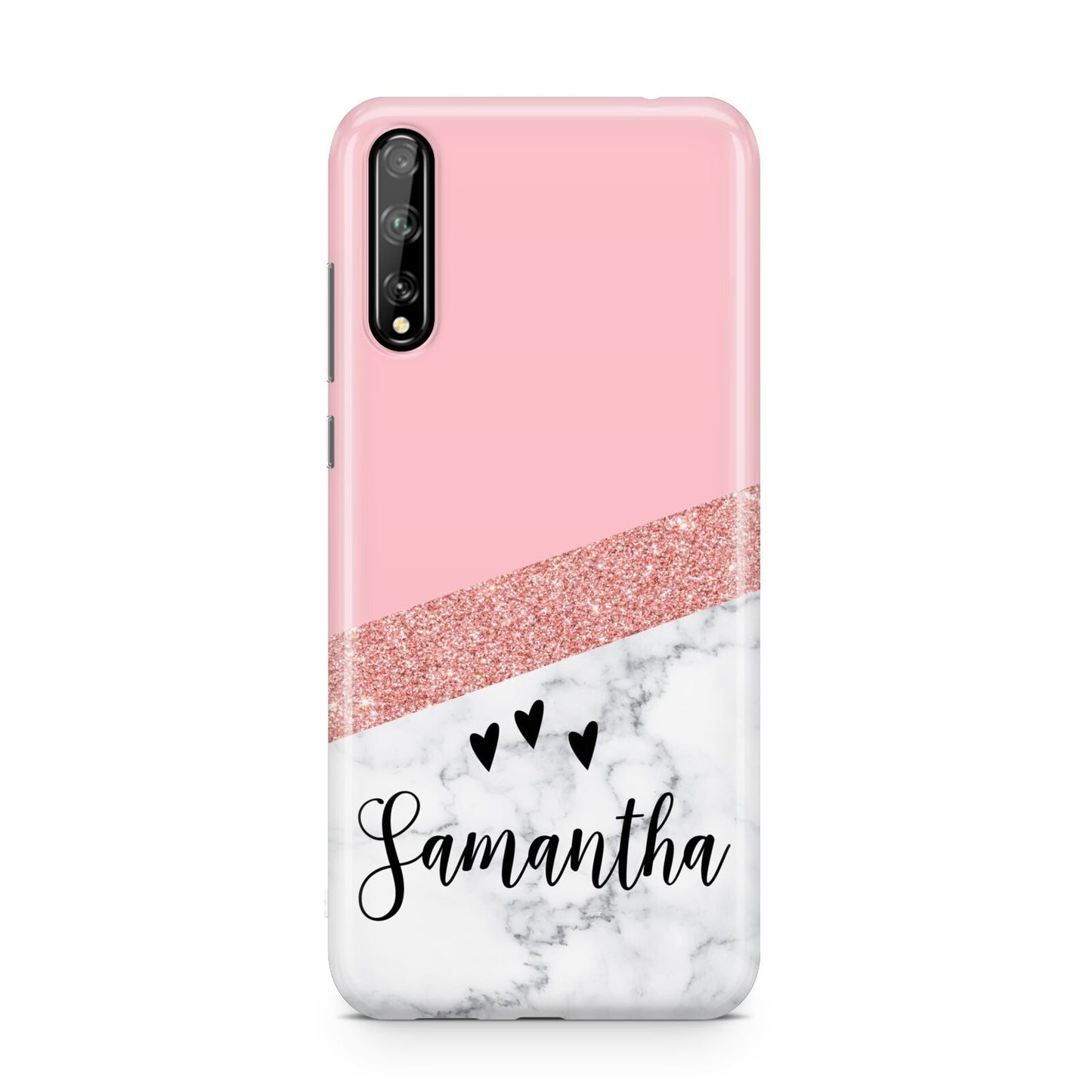 Pink Geometric Marble Personalised Name Huawei Enjoy 10s Phone Case