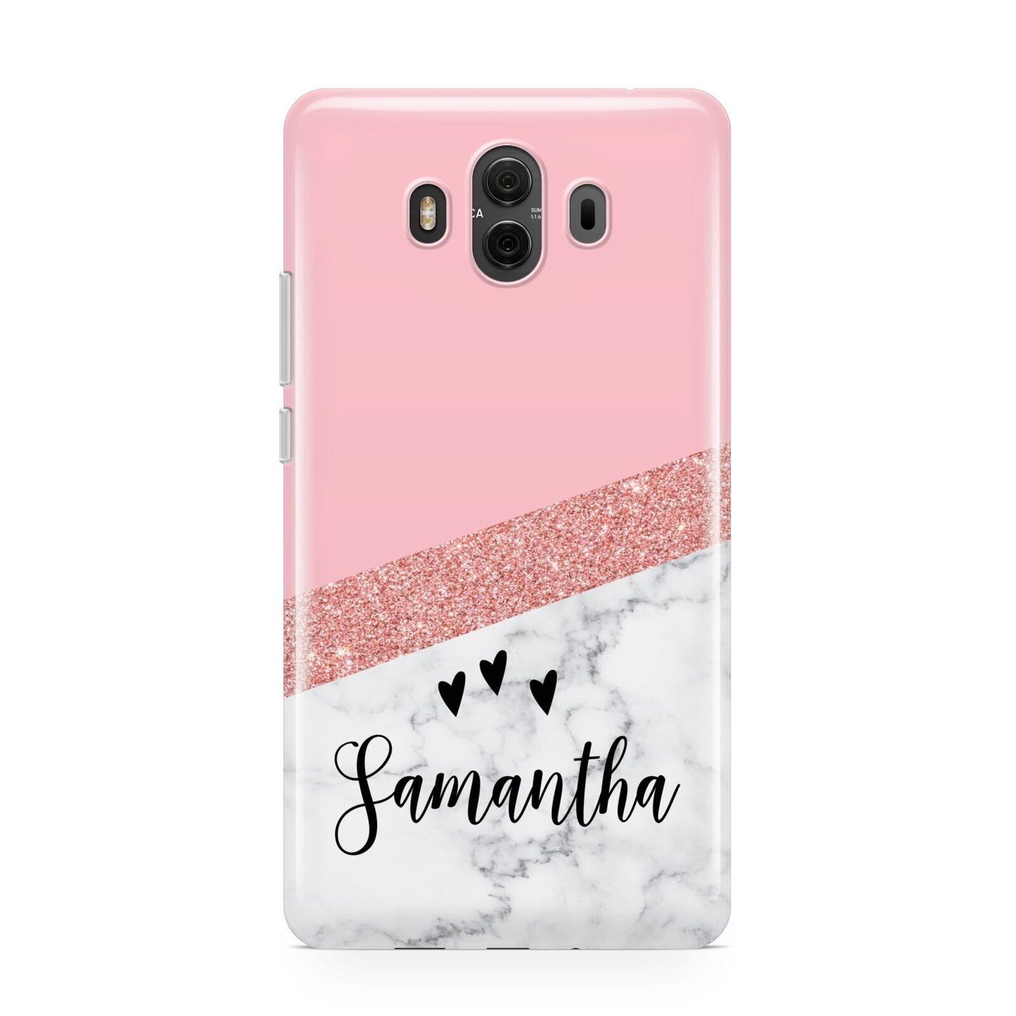 Pink Geometric Marble Personalised Name Huawei Mate 10 Protective Phone Case