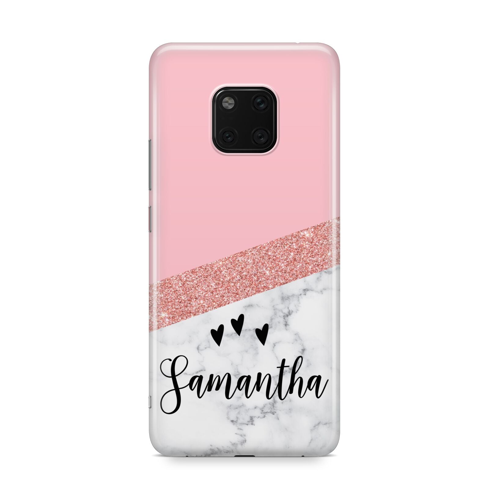 Pink Geometric Marble Personalised Name Huawei Mate 20 Pro Phone Case