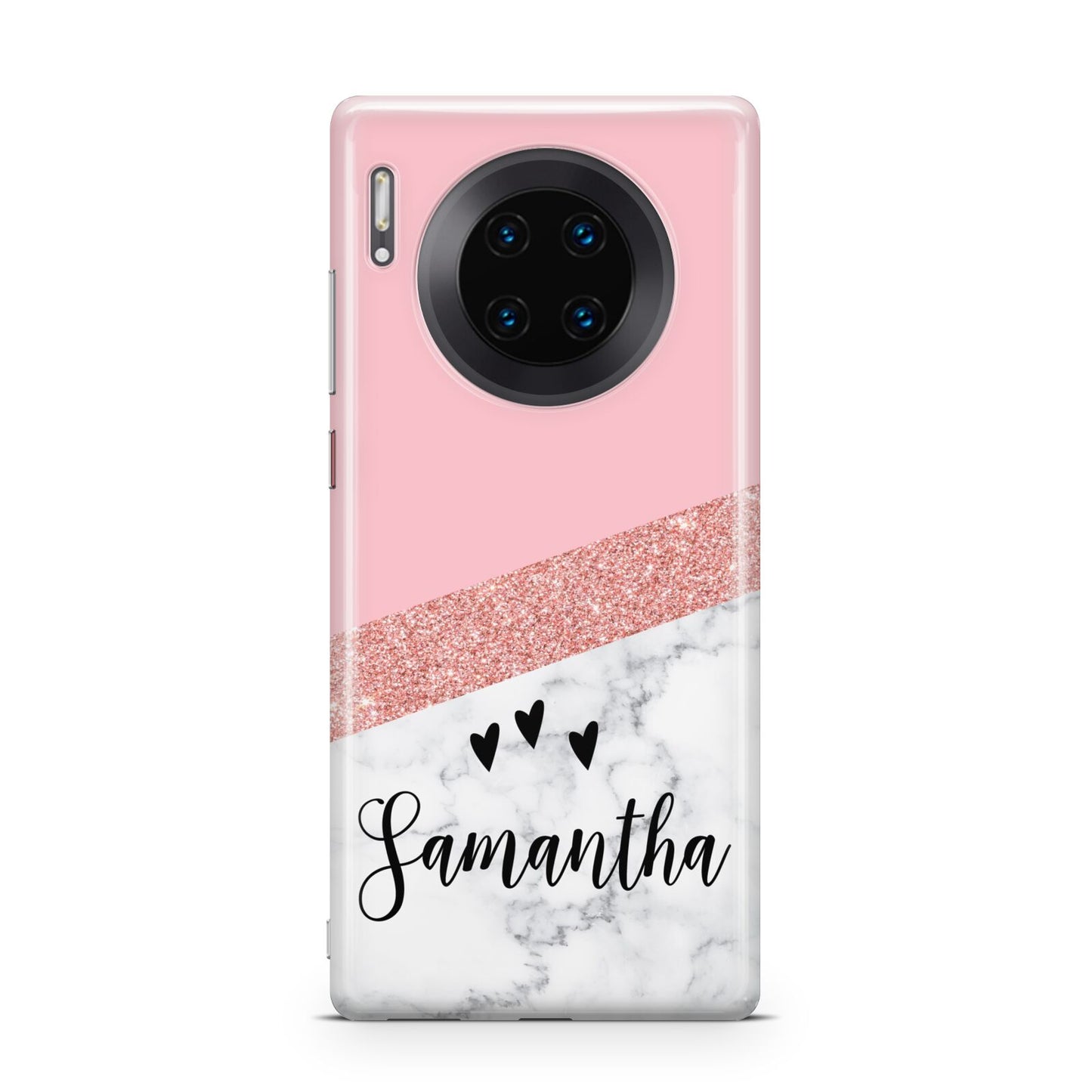 Pink Geometric Marble Personalised Name Huawei Mate 30 Pro Phone Case