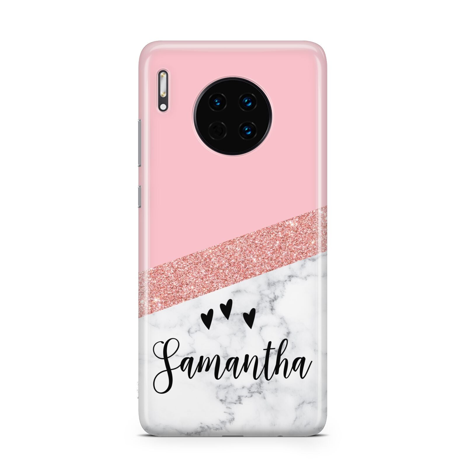 Pink Geometric Marble Personalised Name Huawei Mate 30