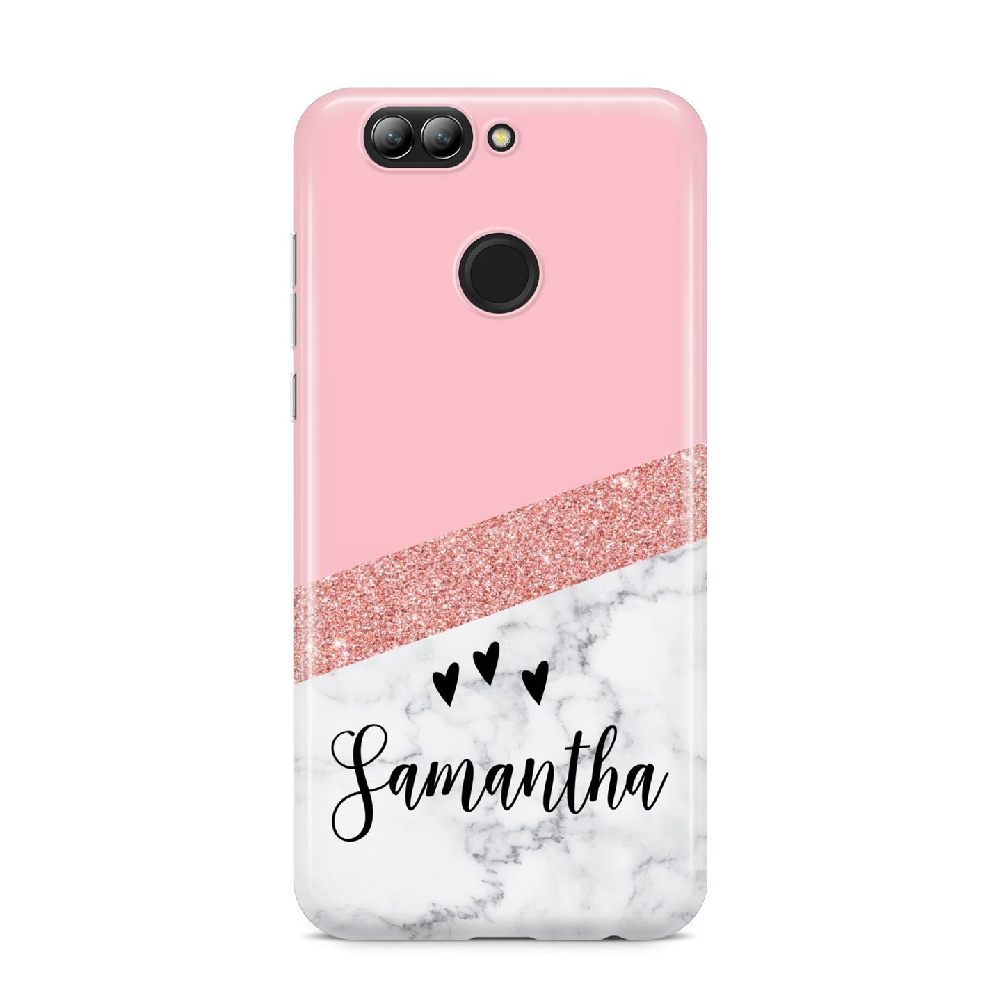 Pink Geometric Marble Personalised Name Huawei Nova 2s Phone Case