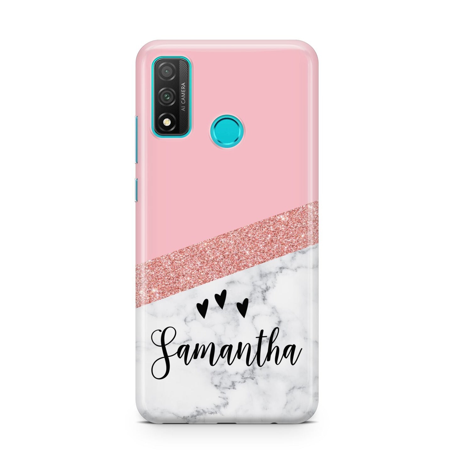 Pink Geometric Marble Personalised Name Huawei P Smart 2020