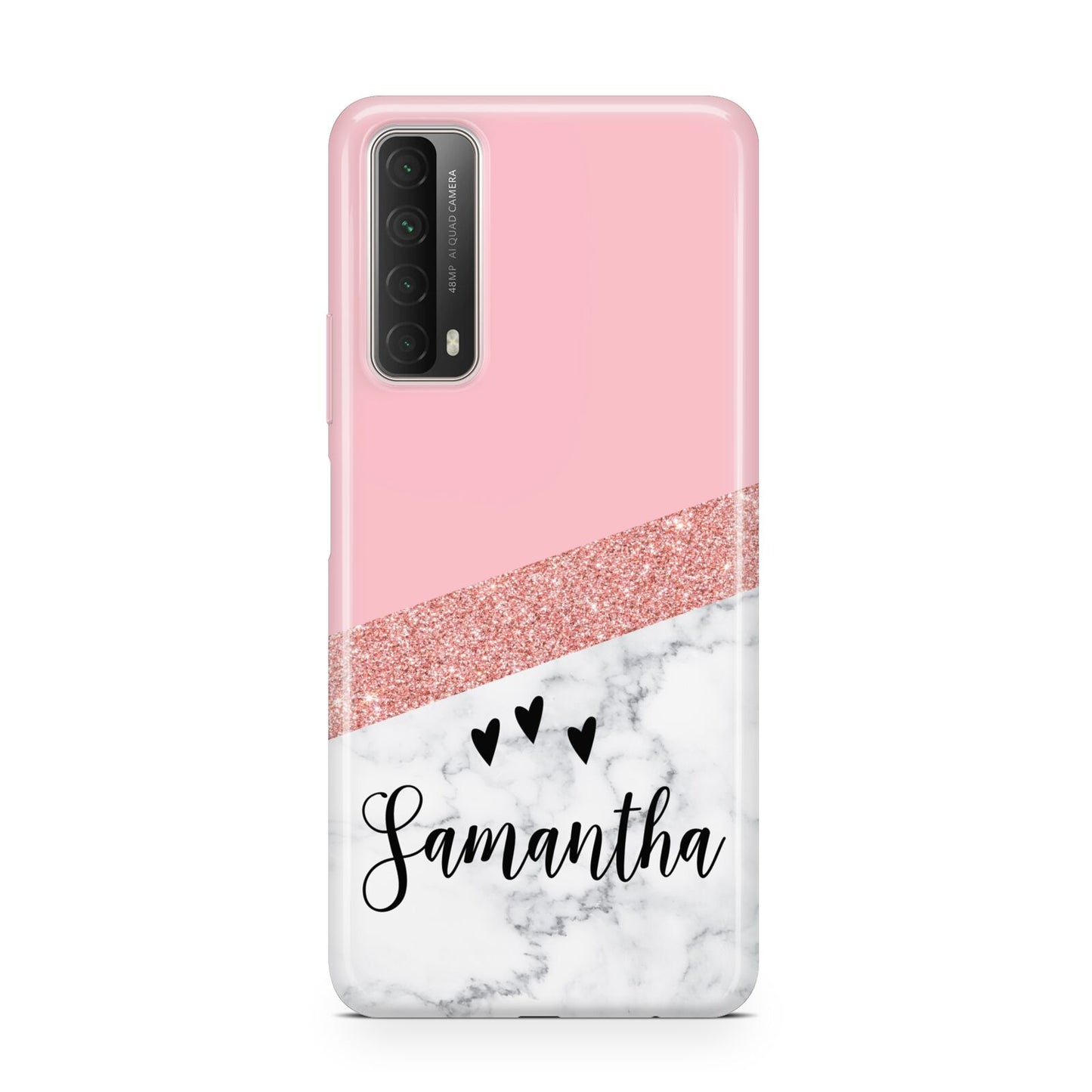 Pink Geometric Marble Personalised Name Huawei P Smart 2021