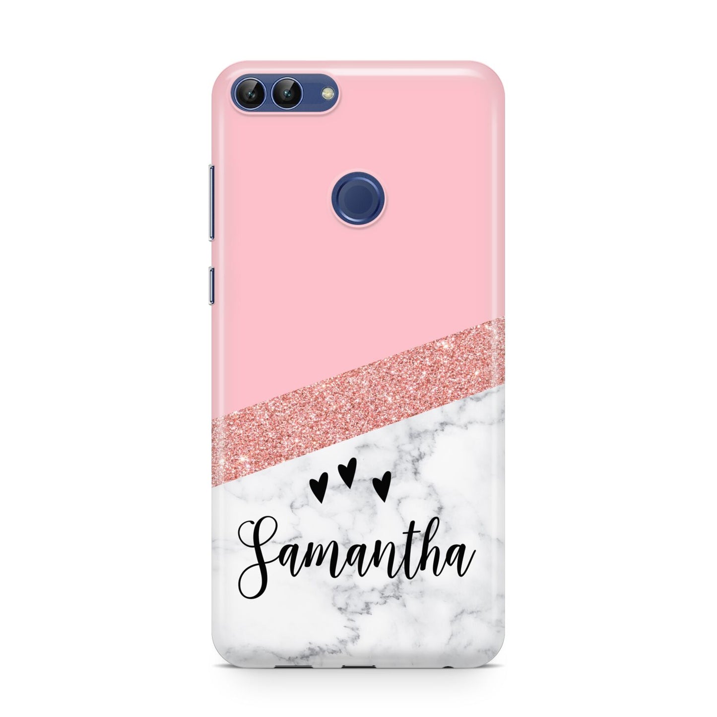 Pink Geometric Marble Personalised Name Huawei P Smart Case