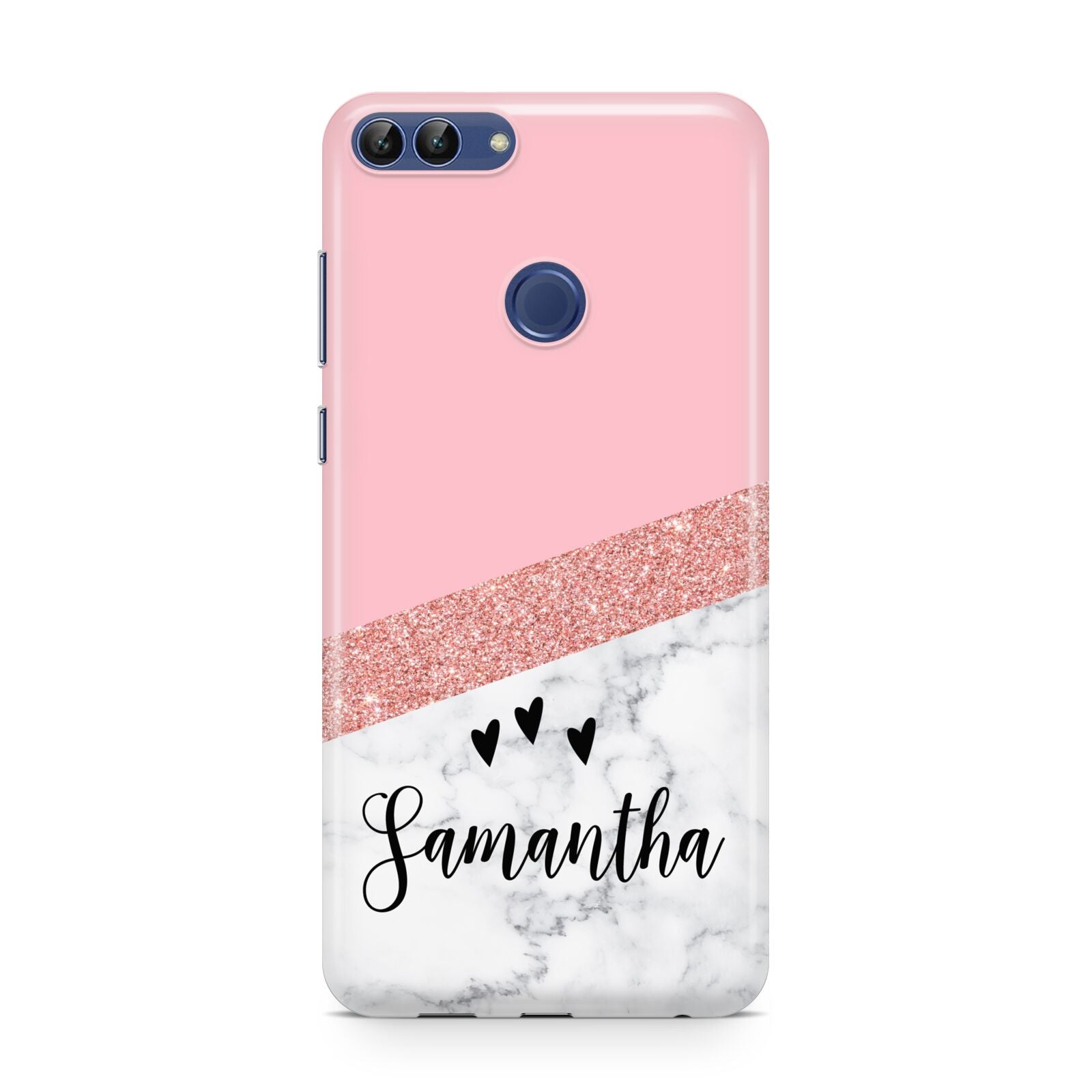 Pink Geometric Marble Personalised Name Huawei P Smart Case