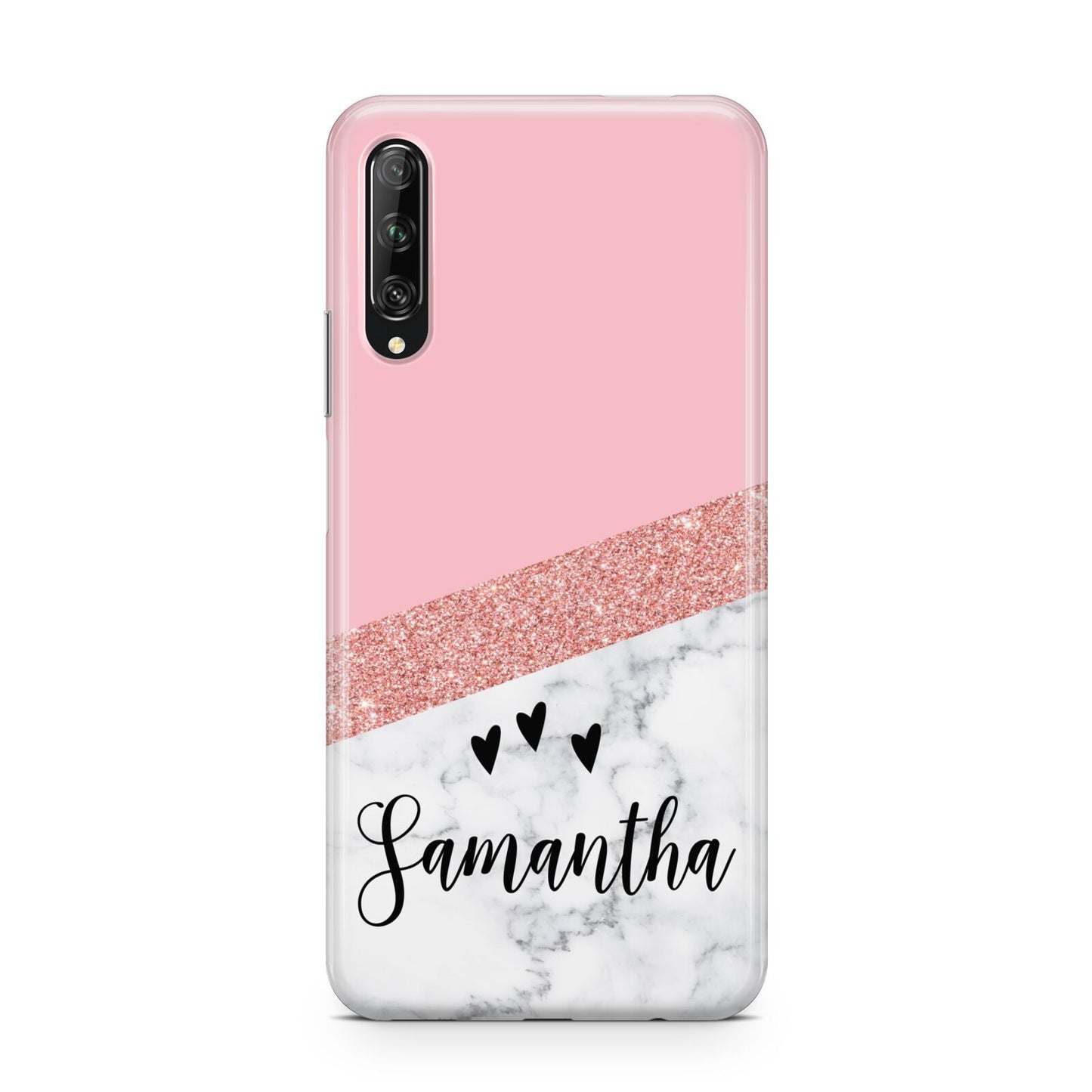 Pink Geometric Marble Personalised Name Huawei P Smart Pro 2019