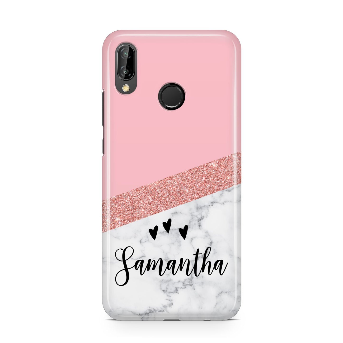 Pink Geometric Marble Personalised Name Huawei P20 Lite Phone Case