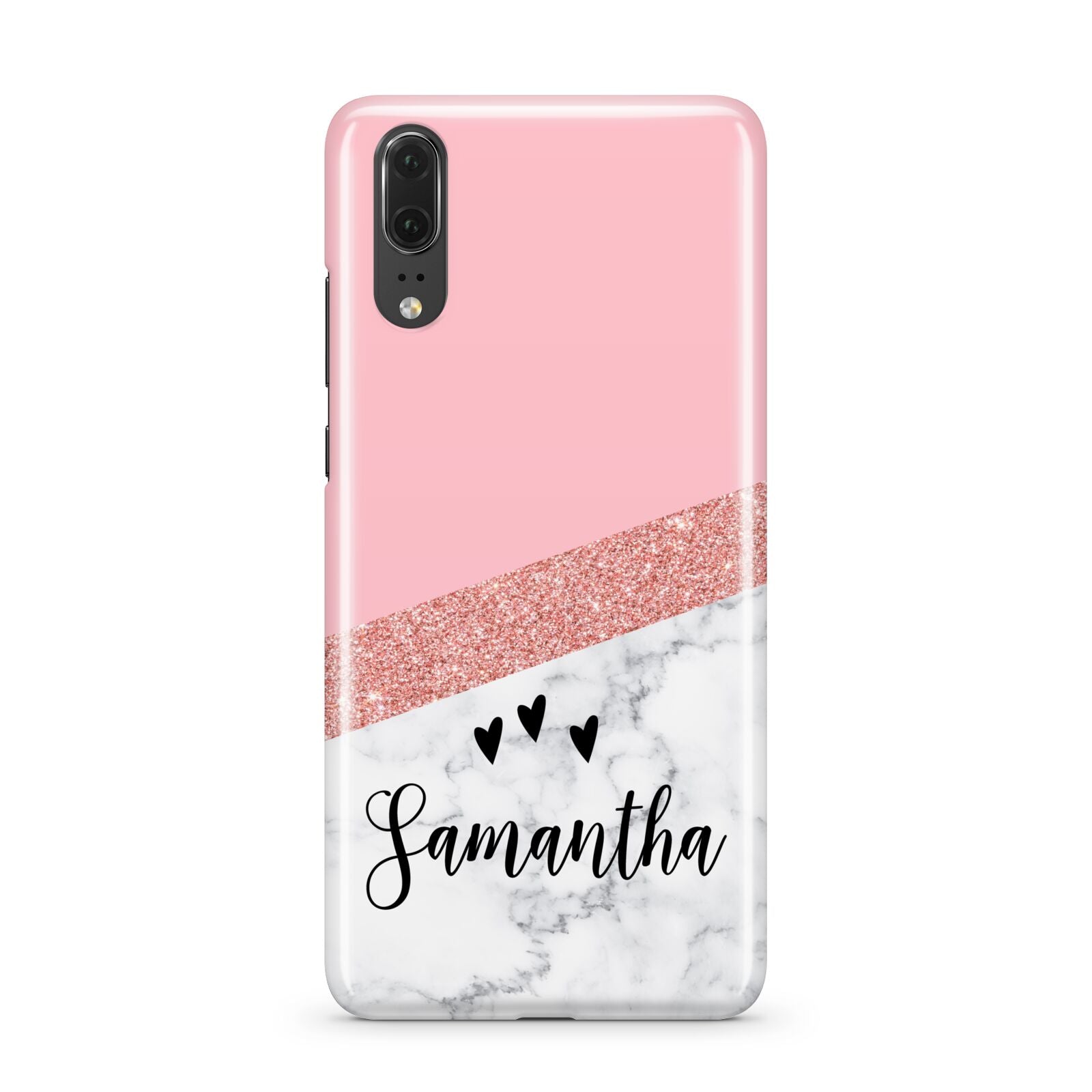 Pink Geometric Marble Personalised Name Huawei P20 Phone Case