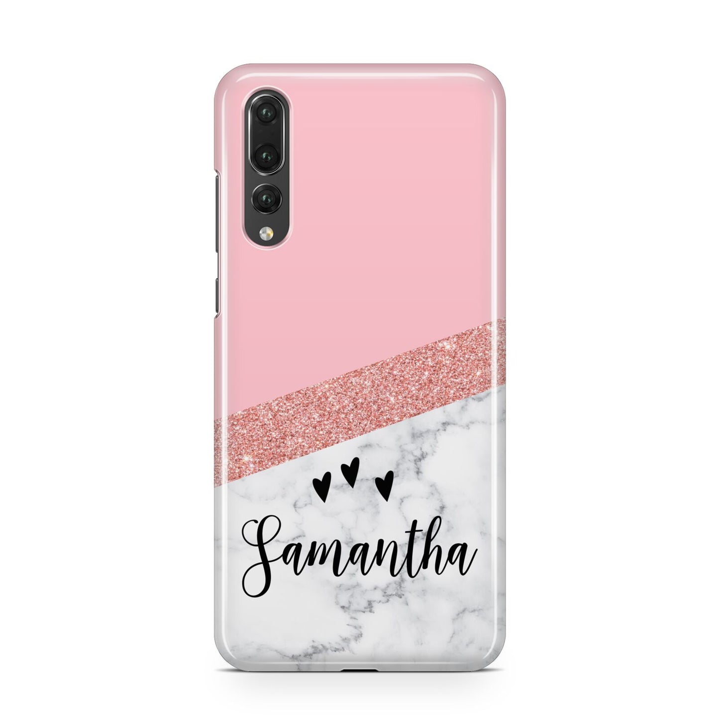 Pink Geometric Marble Personalised Name Huawei P20 Pro Phone Case