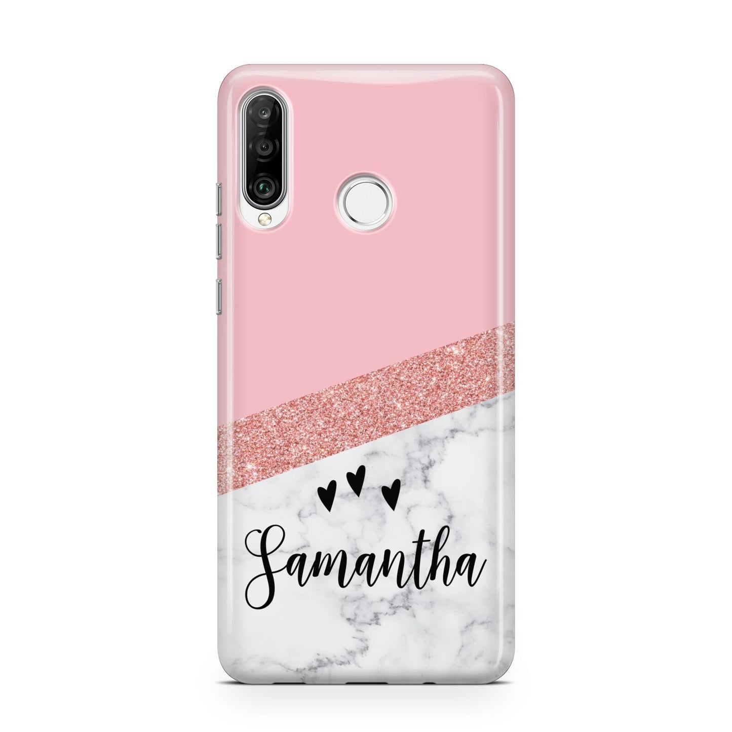 Pink Geometric Marble Personalised Name Huawei P30 Lite Phone Case