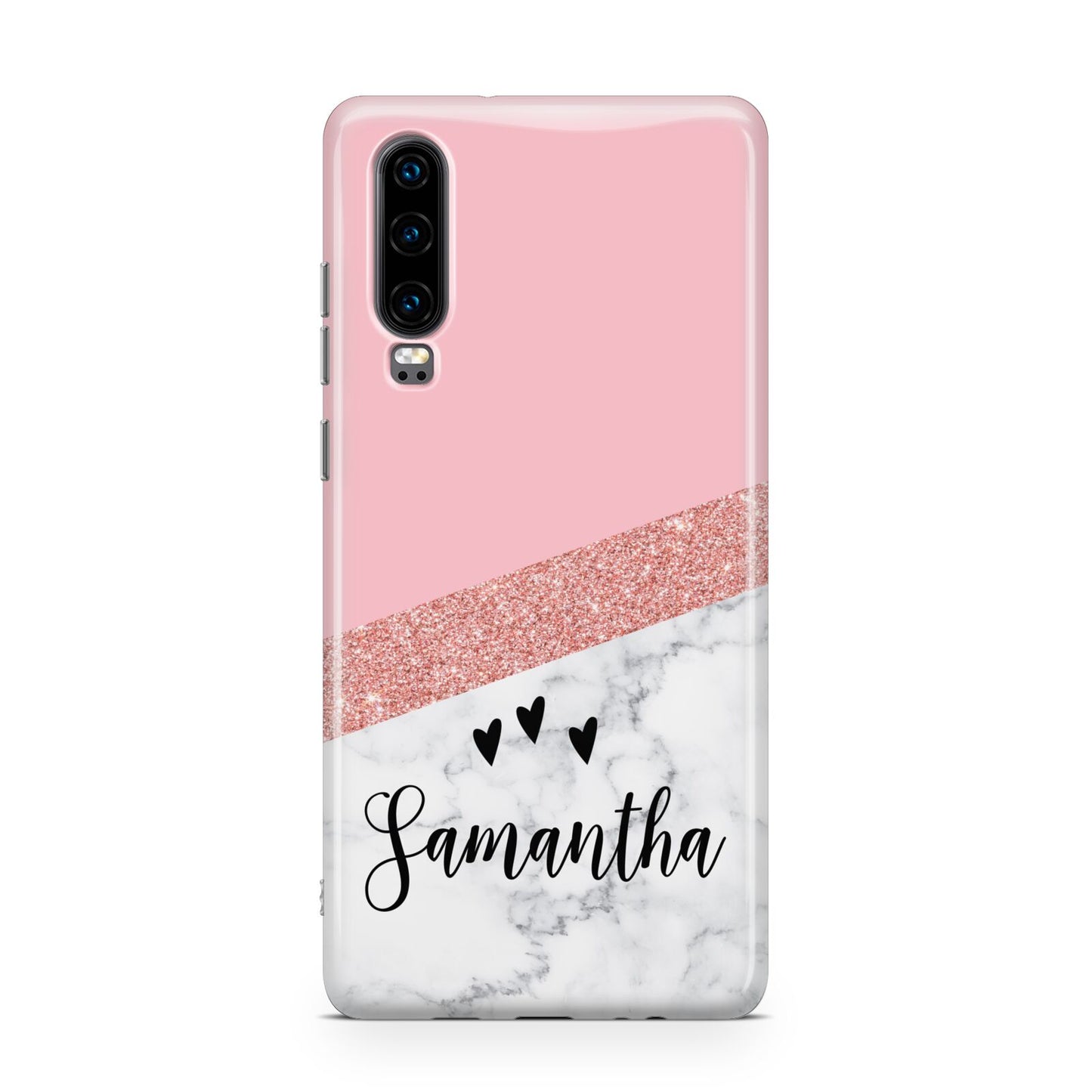 Pink Geometric Marble Personalised Name Huawei P30 Phone Case