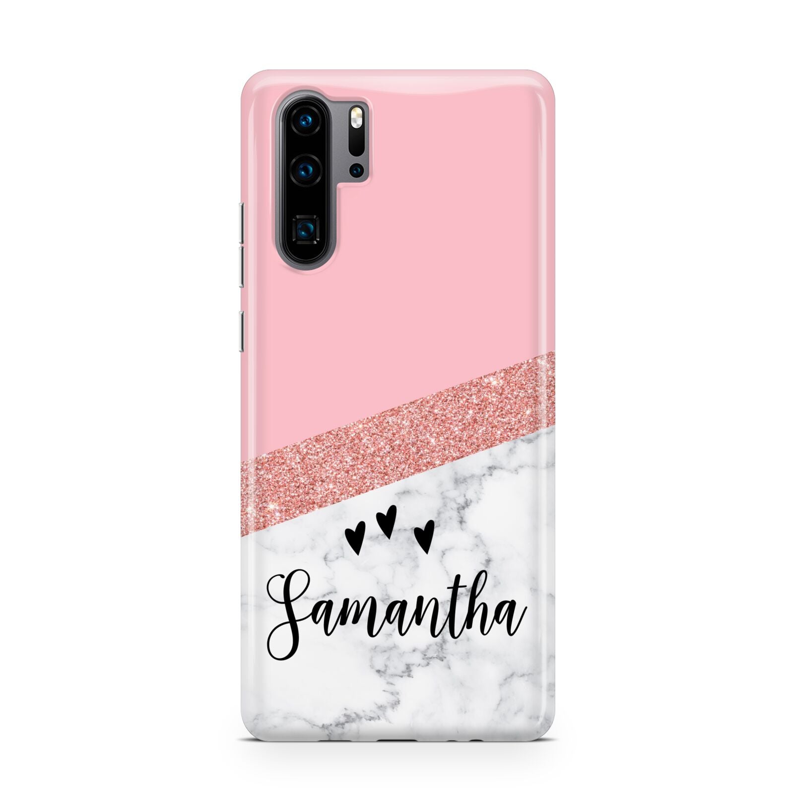 Pink Geometric Marble Personalised Name Huawei P30 Pro Phone Case