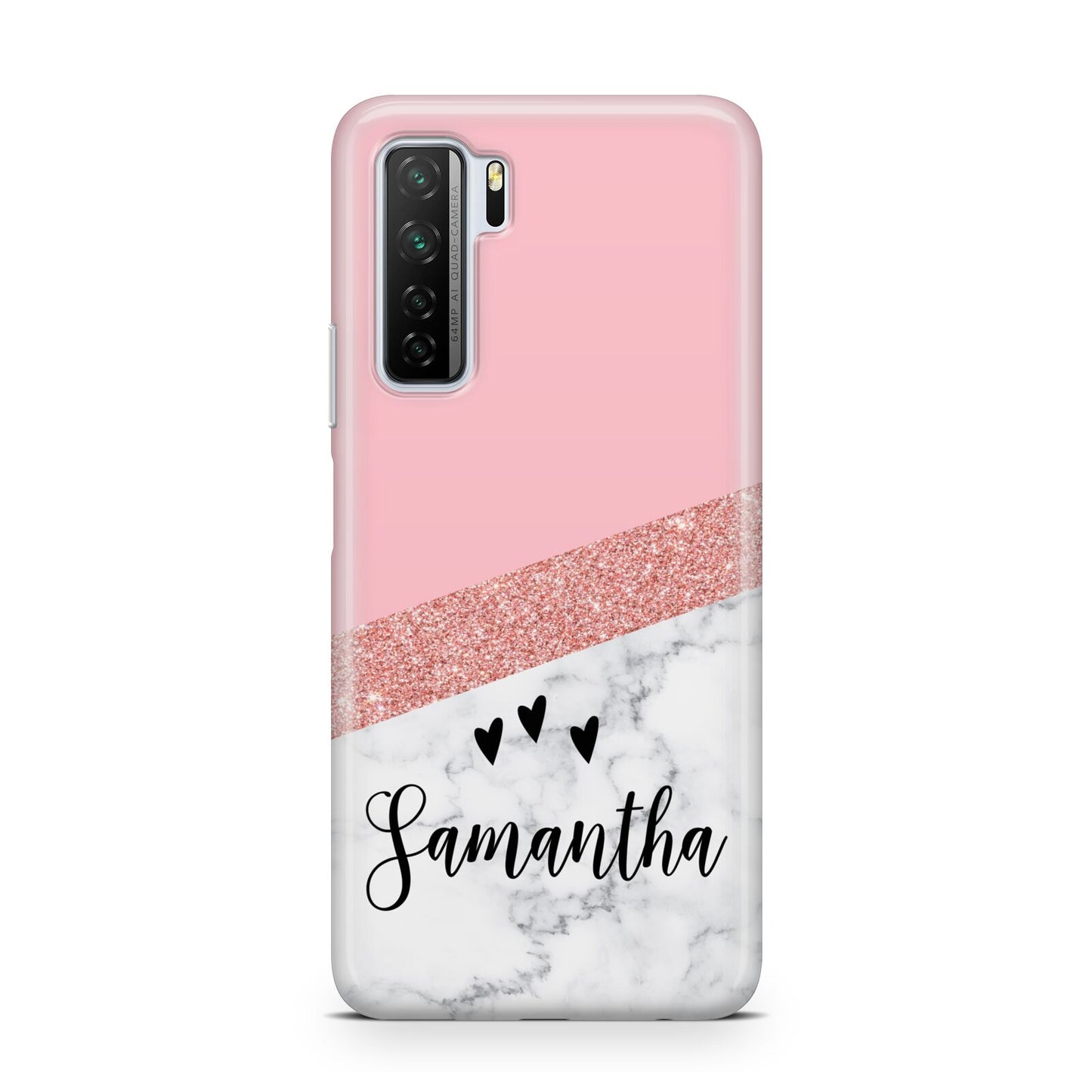 Pink Geometric Marble Personalised Name Huawei P40 Lite 5G Phone Case