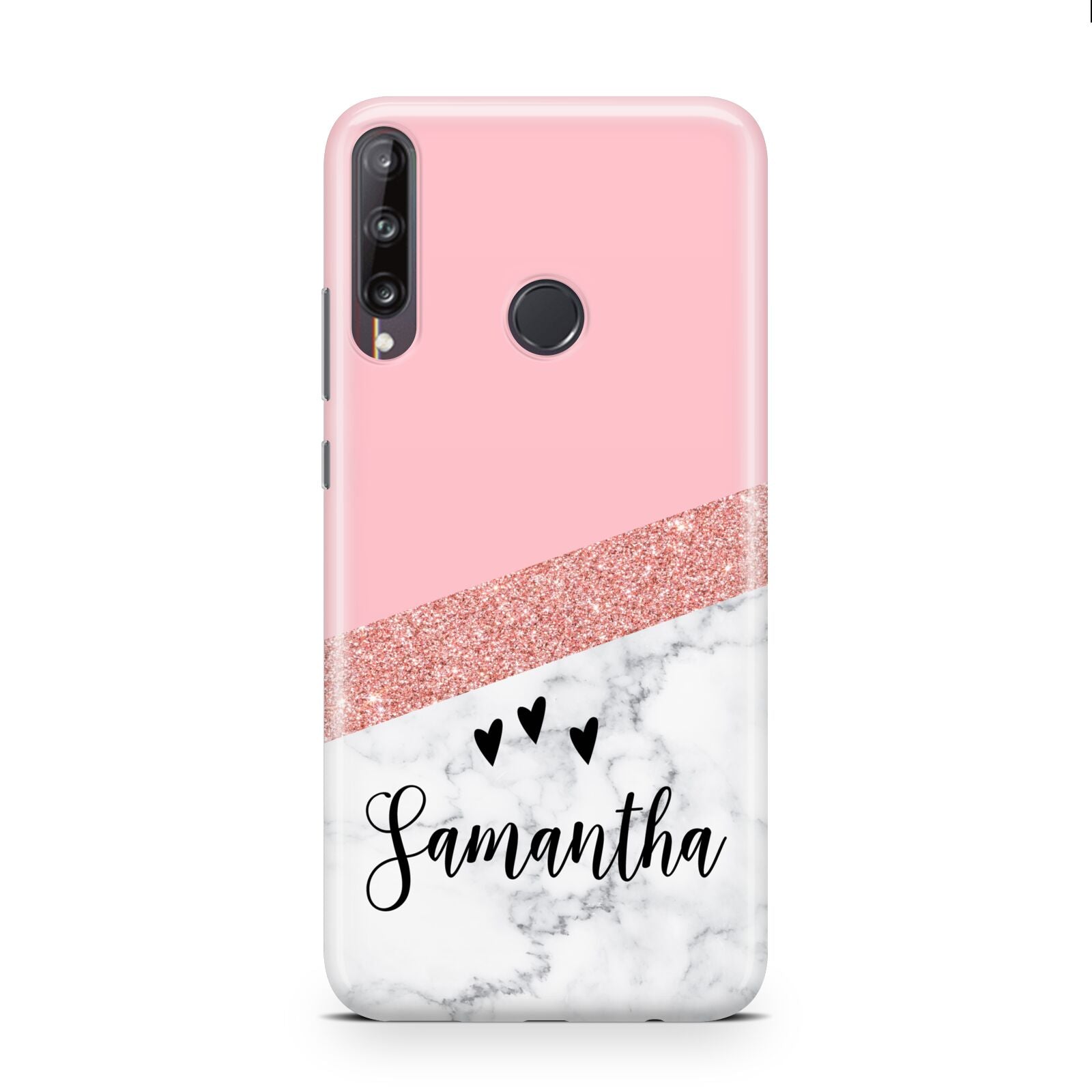 Pink Geometric Marble Personalised Name Huawei P40 Lite E Phone Case