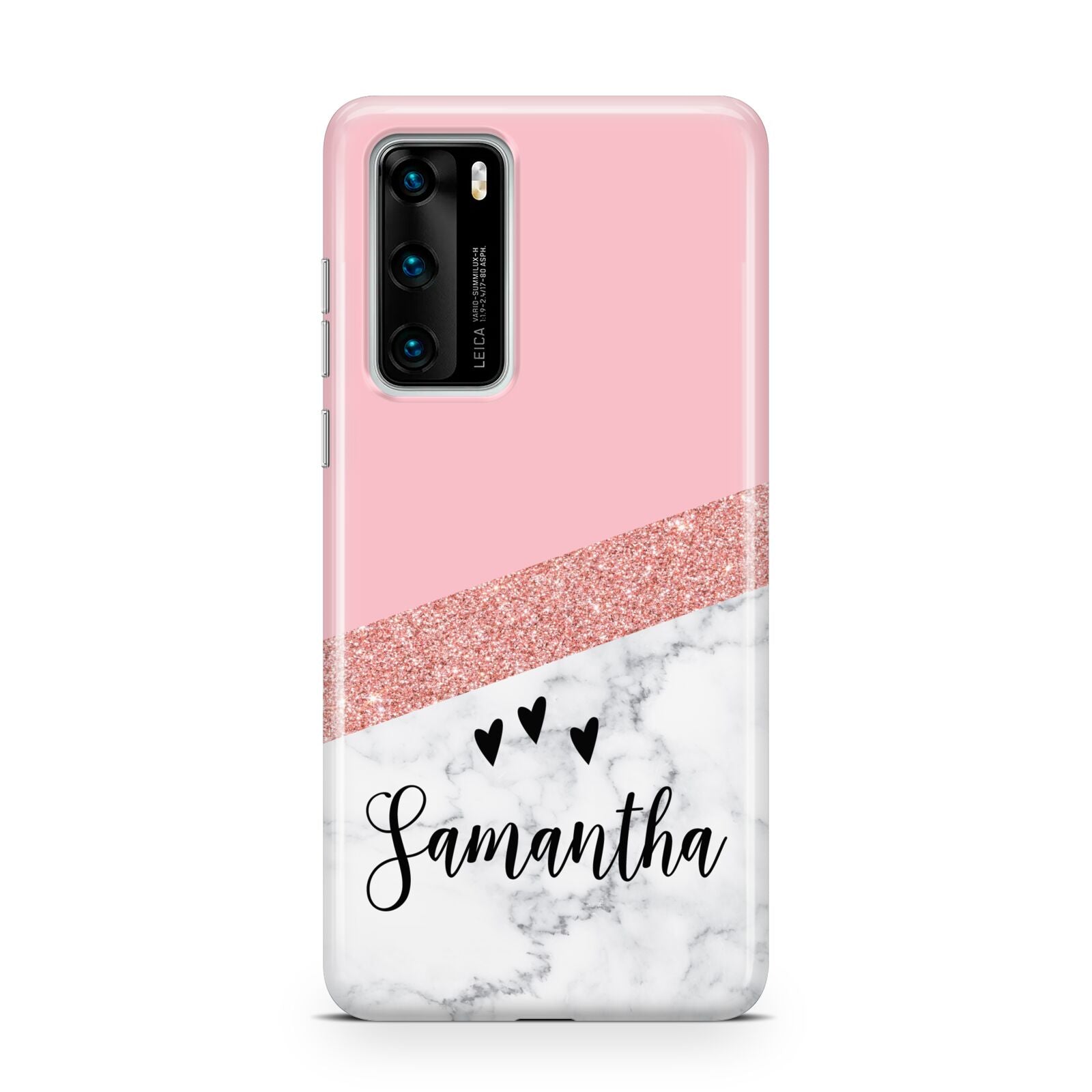 Pink Geometric Marble Personalised Name Huawei P40 Phone Case