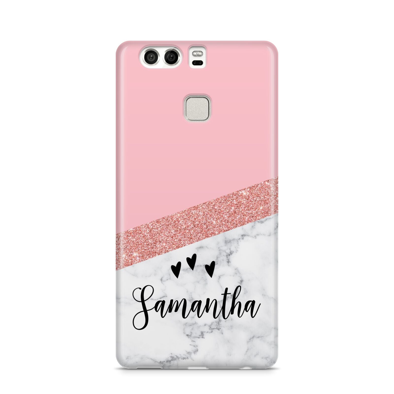 Pink Geometric Marble Personalised Name Huawei P9 Case