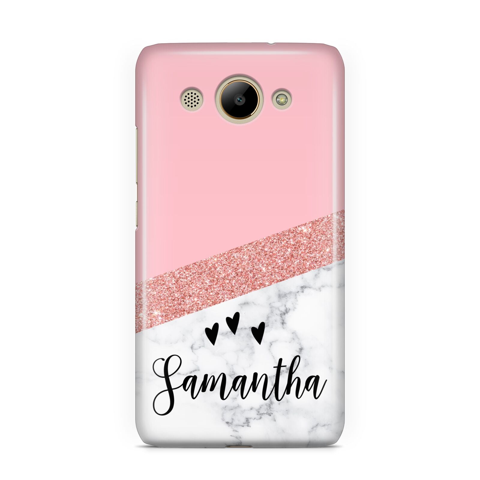 Pink Geometric Marble Personalised Name Huawei Y3 2017