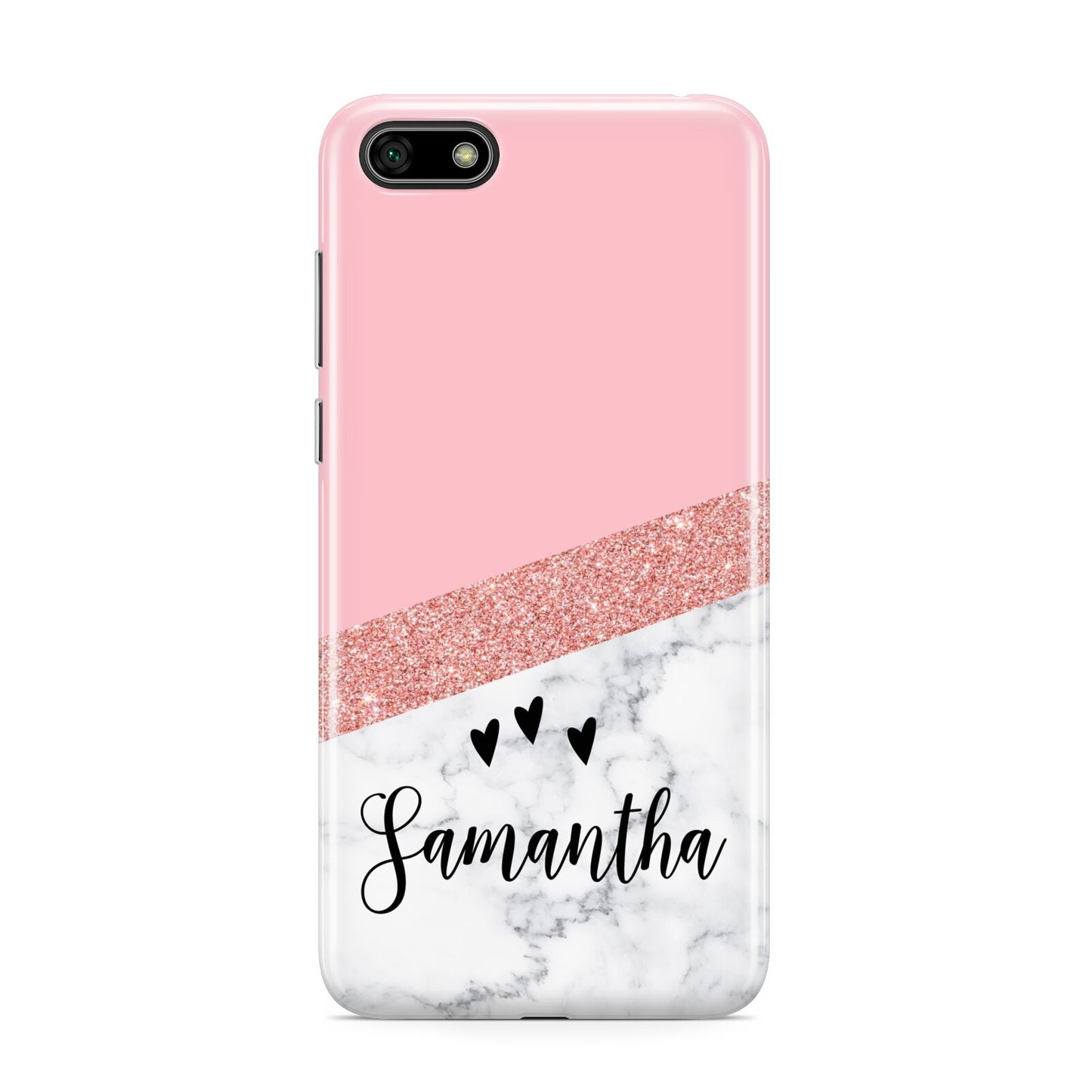 Pink Geometric Marble Personalised Name Huawei Y5 Prime 2018 Phone Case