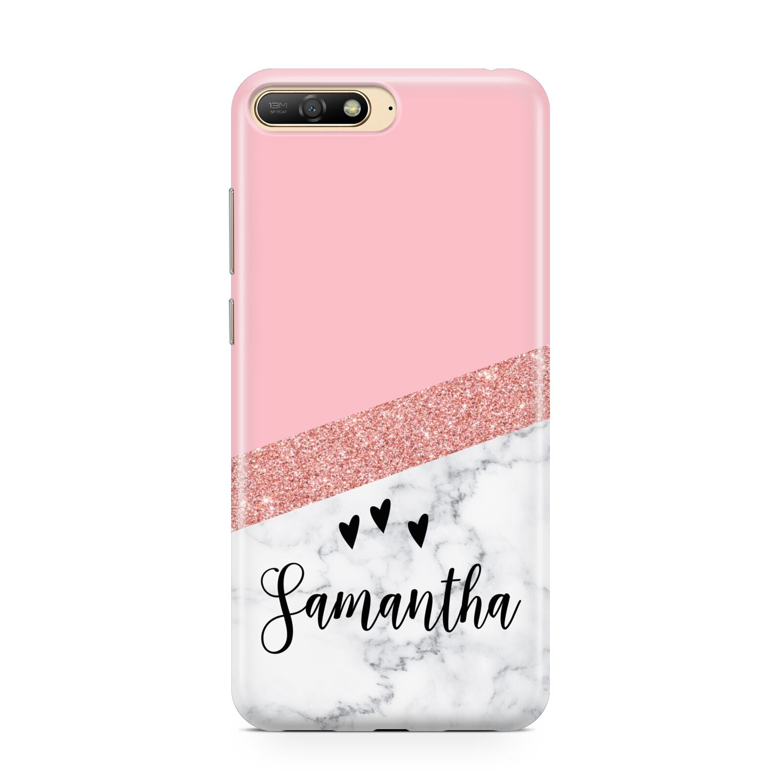 Pink Geometric Marble Personalised Name Huawei Y6 2018