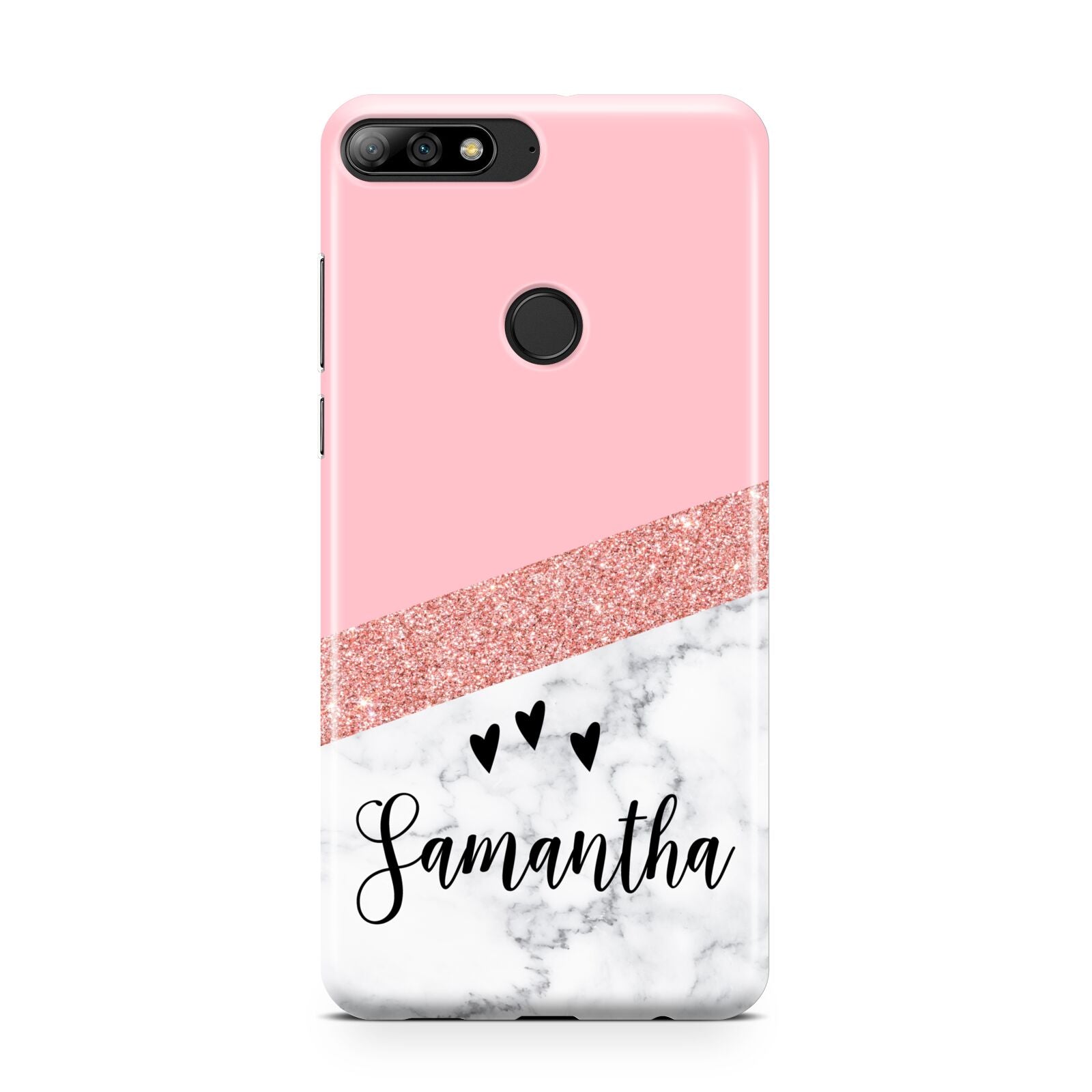 Pink Geometric Marble Personalised Name Huawei Y7 2018