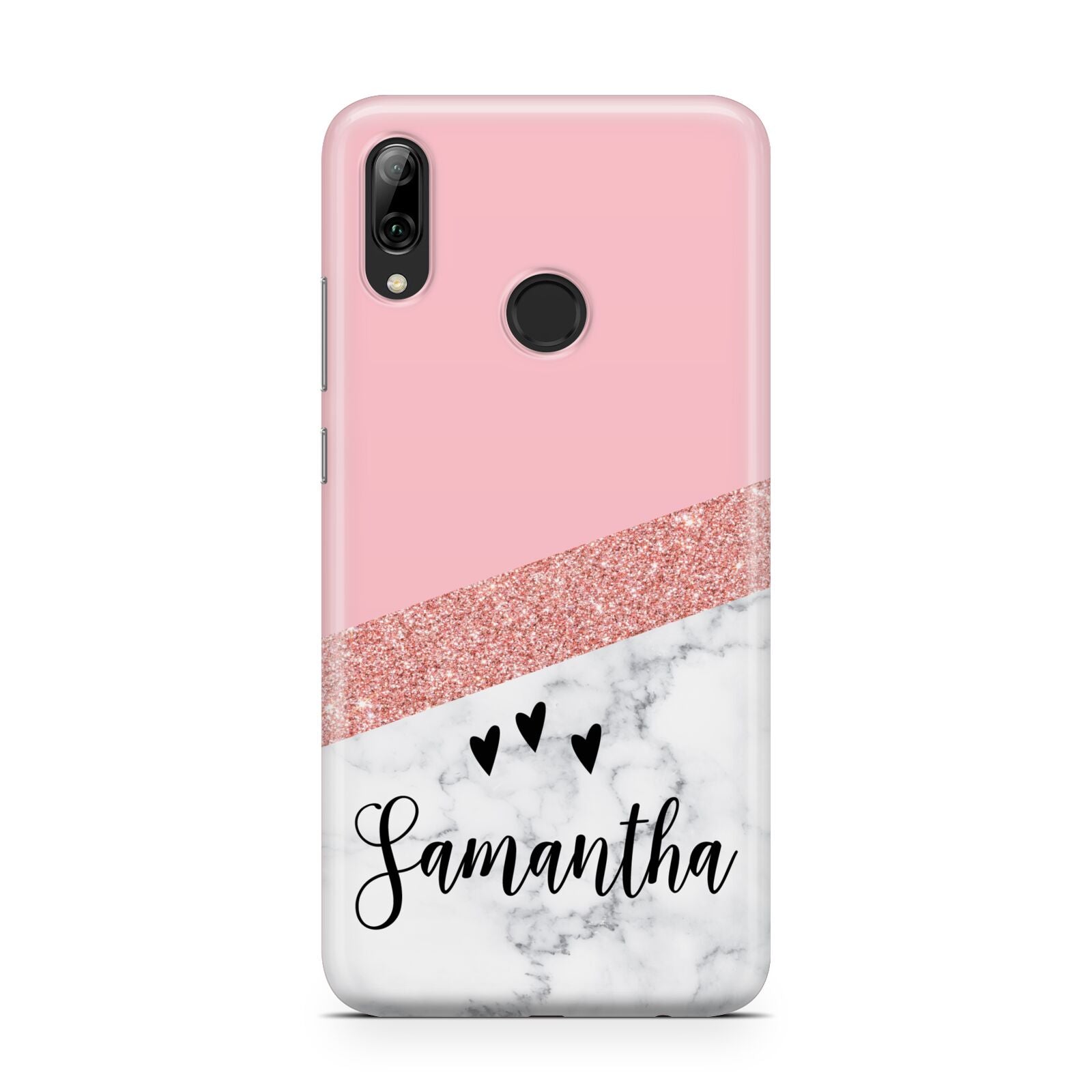 Pink Geometric Marble Personalised Name Huawei Y7 2019