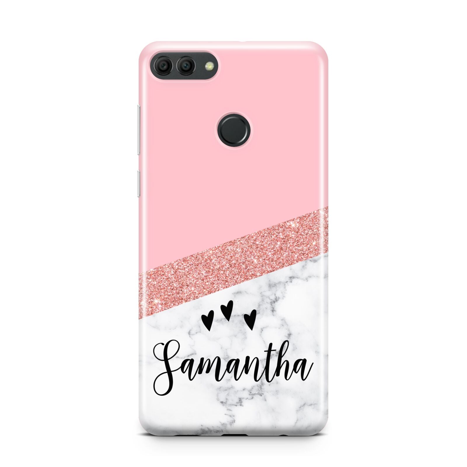 Pink Geometric Marble Personalised Name Huawei Y9 2018