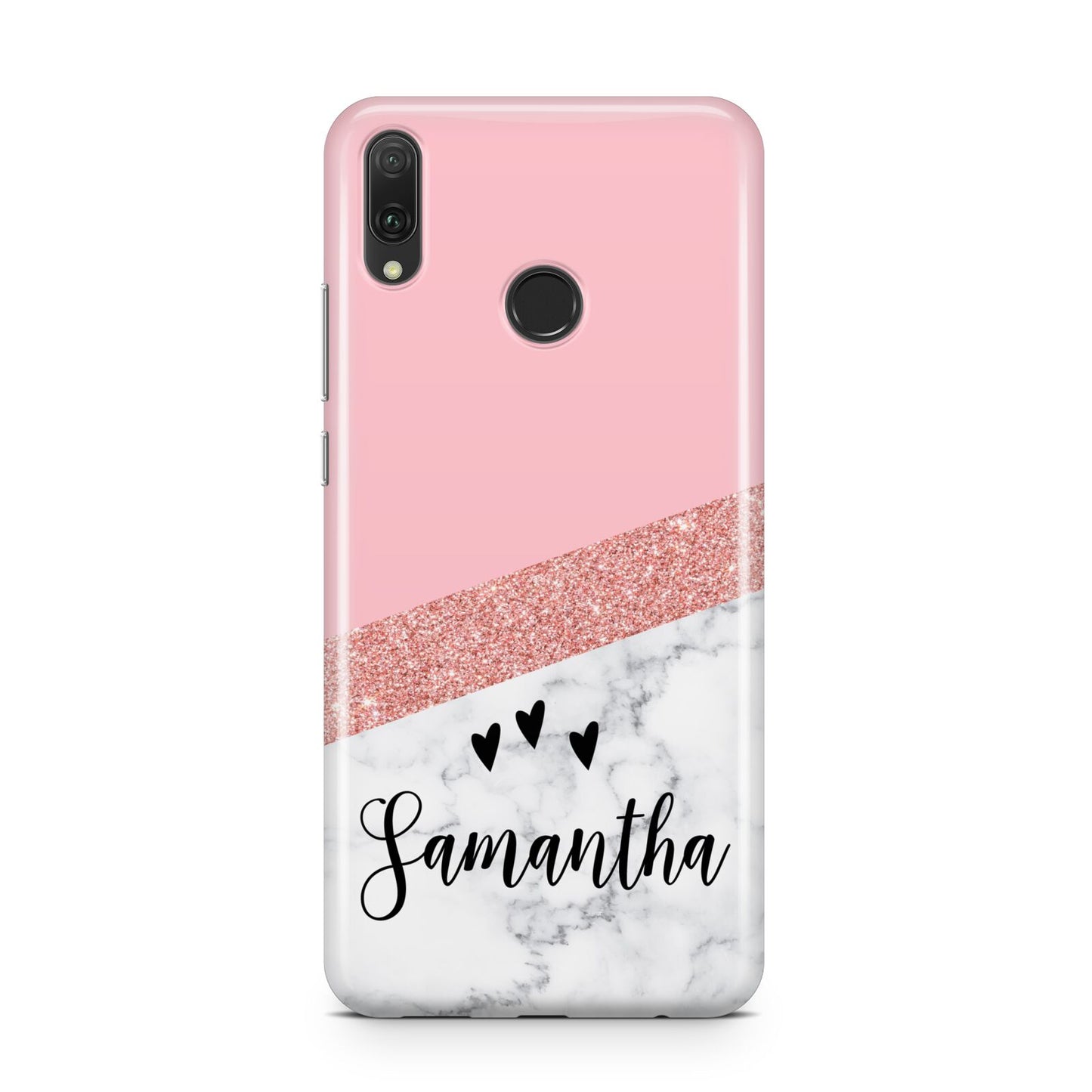 Pink Geometric Marble Personalised Name Huawei Y9 2019