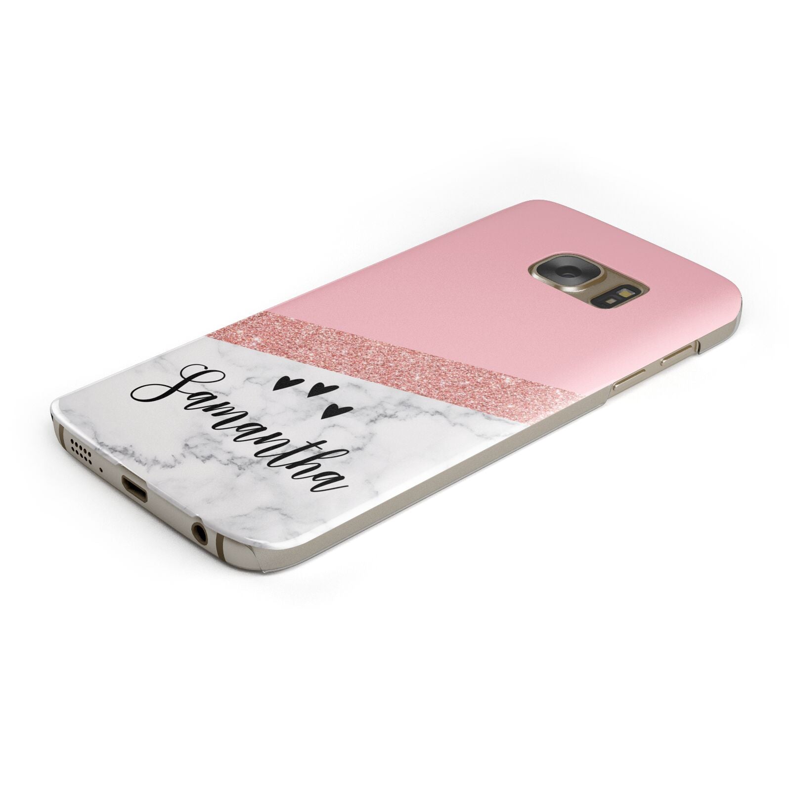 Pink Geometric Marble Personalised Name Protective Samsung Galaxy Case Angled Image