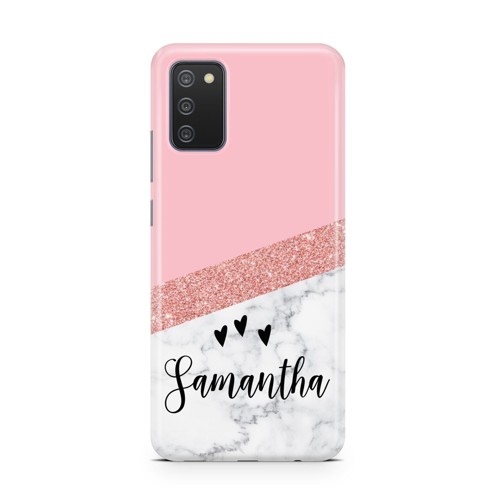 Pink Geometric Marble Personalised Name Samsung A02s Case