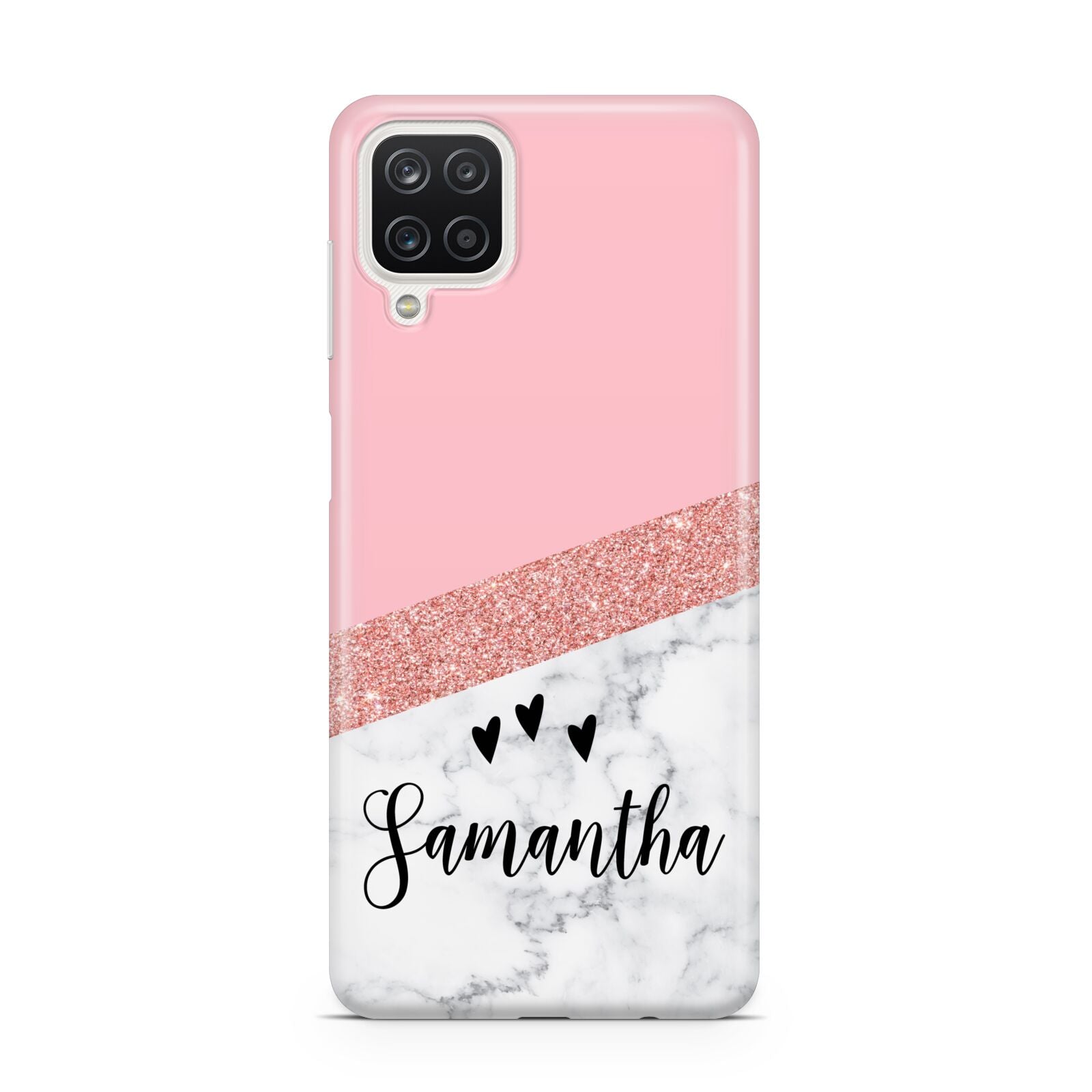 Pink Geometric Marble Personalised Name Samsung A12 Case