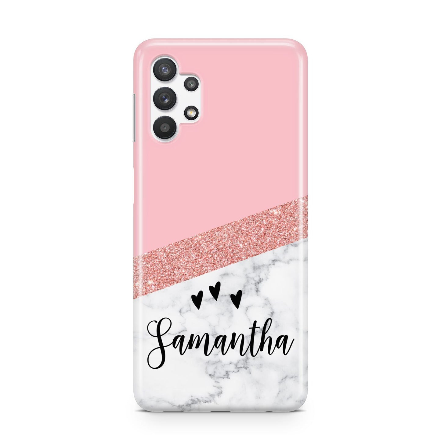 Pink Geometric Marble Personalised Name Samsung A32 5G Case