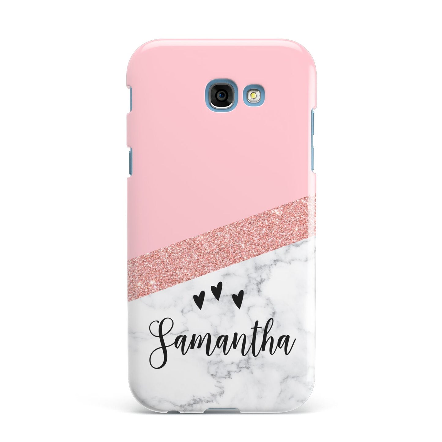 Pink Geometric Marble Personalised Name Samsung Galaxy A7 2017 Case