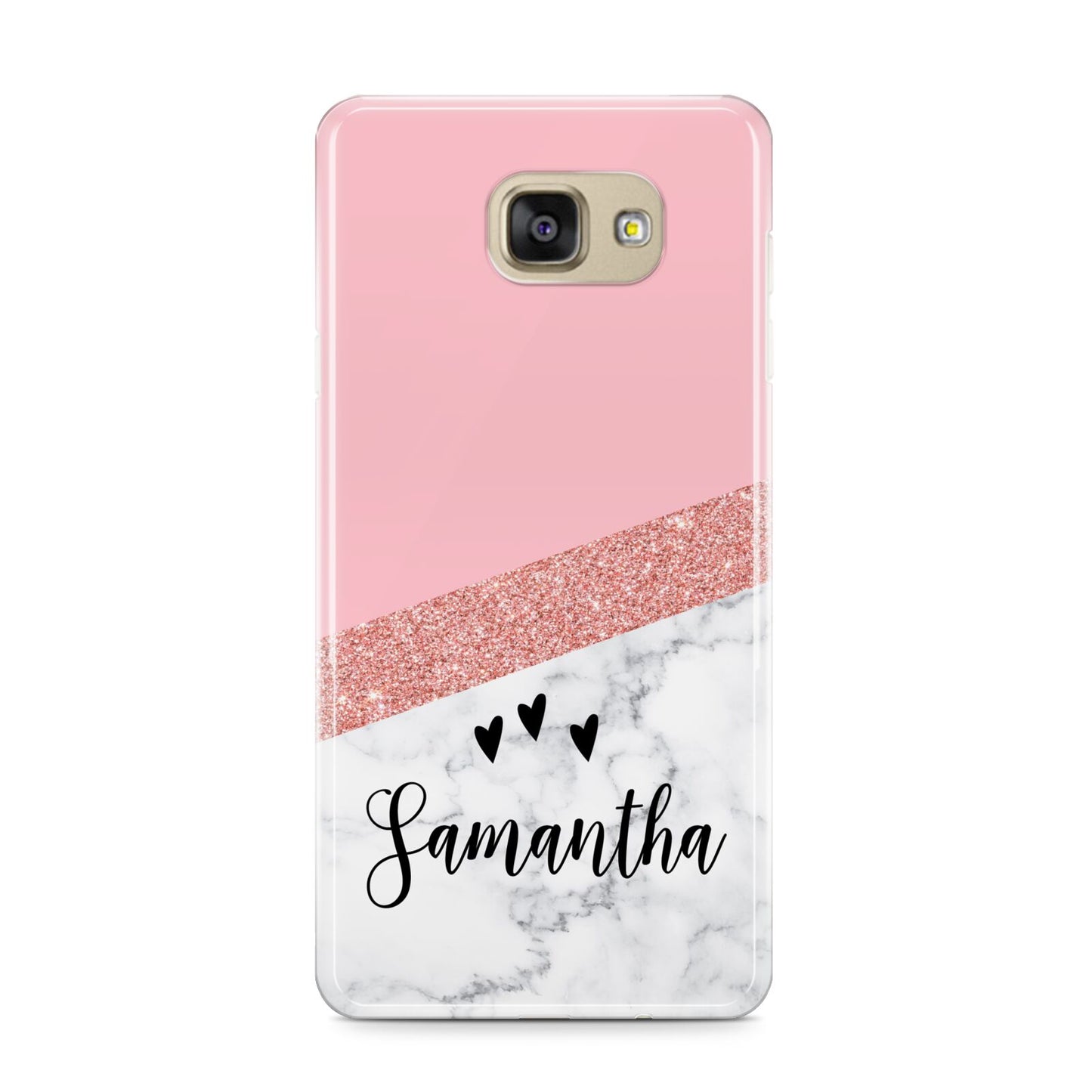 Pink Geometric Marble Personalised Name Samsung Galaxy A9 2016 Case on gold phone