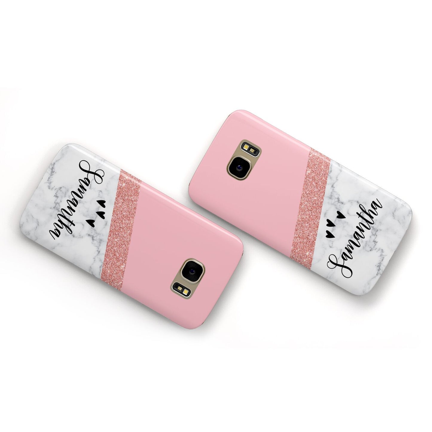 Pink Geometric Marble Personalised Name Samsung Galaxy Case Flat Overview