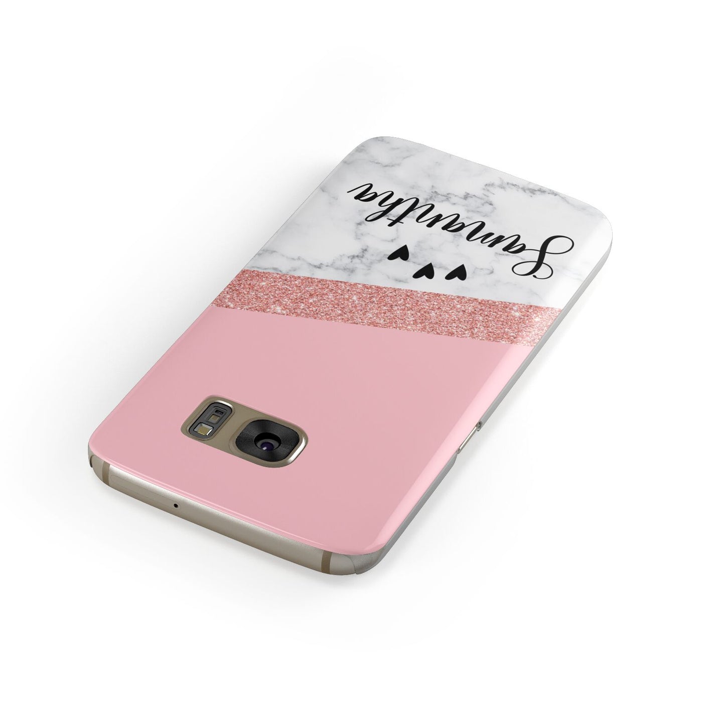 Pink Geometric Marble Personalised Name Samsung Galaxy Case Front Close Up