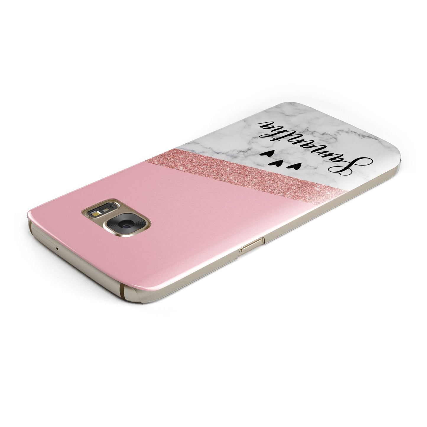 Pink Geometric Marble Personalised Name Samsung Galaxy Case Top Cutout